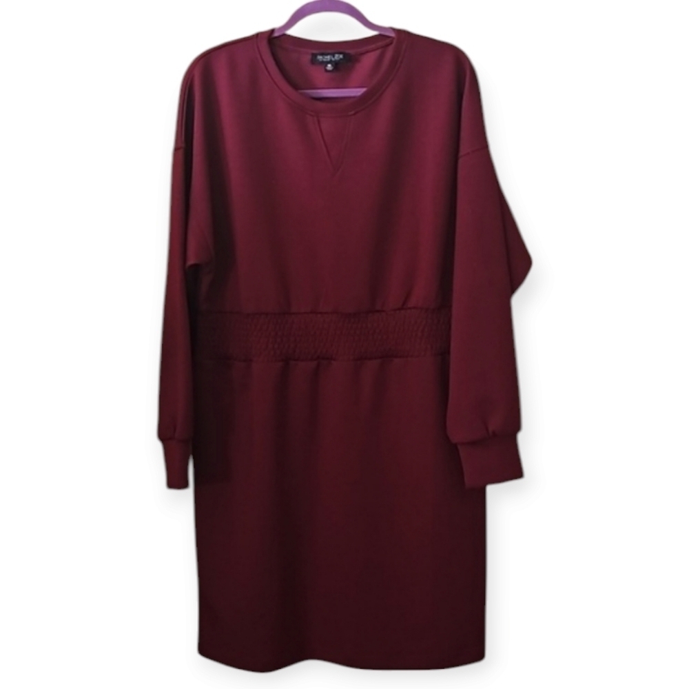 Rachel Zoe Jersey Knitted Knee Length Long Sleeves Dress Color Burgundy Size XL